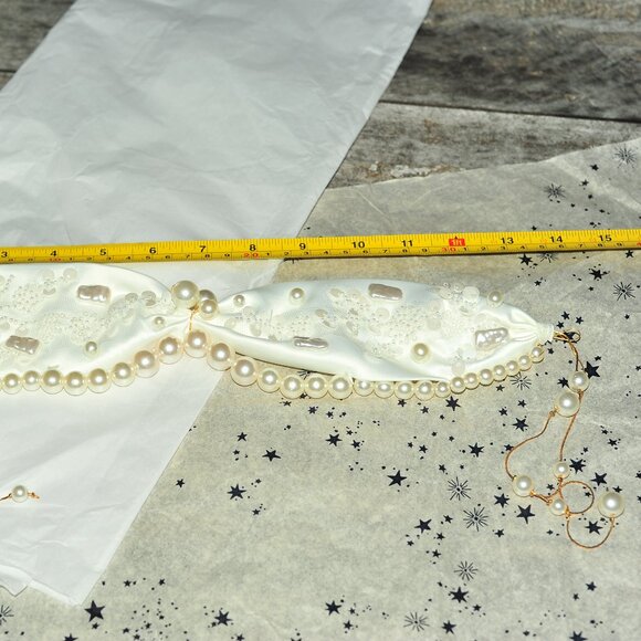 Satin Soft Fabric Embellished Fa White Pearl Beads Hair Band CoverUp Hair Scarf